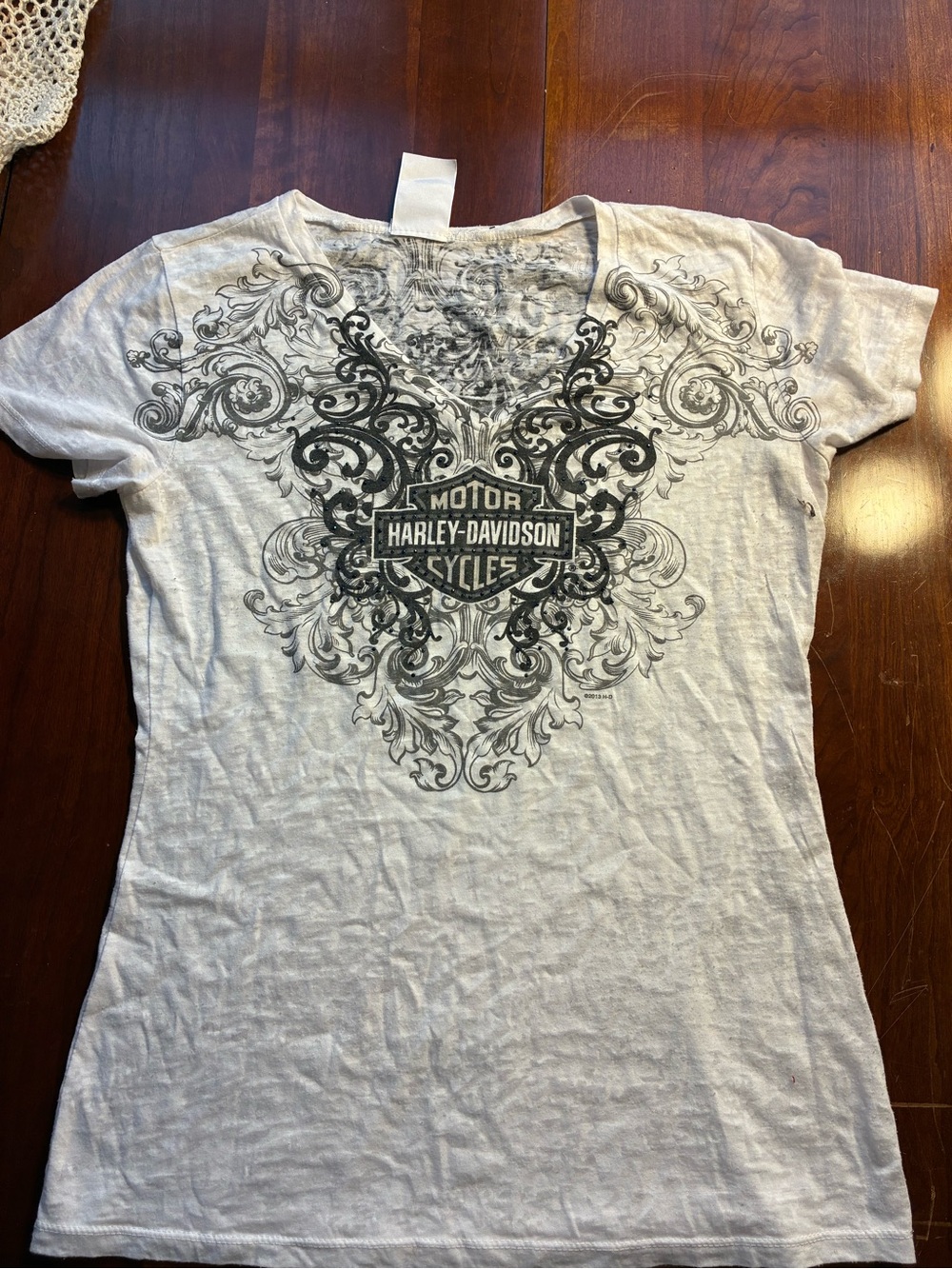 Harley-Davidson Women's White Tee with Black Ornate Logo